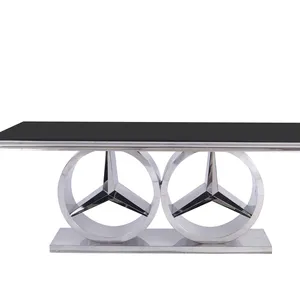 Fabrikant Directe Verkoop Luxe Rvs Frame Marmeren Eettafel Set Eetkamer Meubels