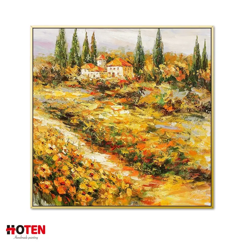 Pintura artesanal de óleo para paisagem, pintura moderna simples, sala de estar, restaurante, pintura retrô, decorativa