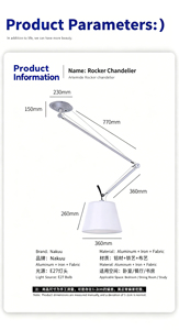 Modern Aluminum Alloy Rocker Arm Chandelier Soft Fabric Lampshade Adjustable LED Pendant <b>Dining</b> Soft Warm White High CRI 90 - Product Image 6