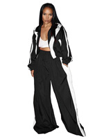 Ensemble 2 pièces rayé pour femme : Survêtement décontracté avec veste zippée et pantalon large pour sorties