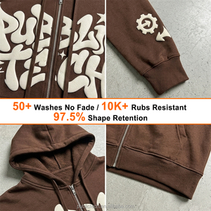 เสื้อฮู้ดซิปพิมพ์ลายโฟมโลโก้ตามสั่ง จาก Tech Pack ถึงผลิตภัณฑ์สุดท้าย สไตล์ฮิปฮอป ผ้าเฟรนช์เทอร์รี่หนานุ่ม ทรงโอเวอร์ไซส์ สำหรับผู้ชาย - Product Image 2