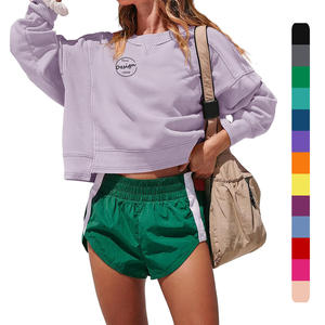 OEM etiqueta personalizada Color sólido pulóver moda cuello redondo alta calidad francés Terry Vintage piedra lavado sudadera para mujer - Product Image 1