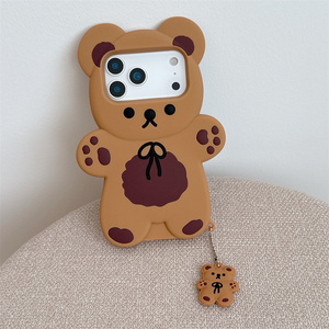 Cute 3D Toy Bear Silicone Phone case for iPhone 17 16 15 14 13 Pro Max Cookie charms Cartoon <b>Rubber</b> chain soft <b>ring</b> back Cover - Product Image 4