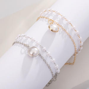 Double Layer Imitation Pearl Pendant Charm Bracelet Zinc Alloy 14K Gold Plated Trendy Women's Fine Gift Exquisite Jewelry - Product Image 2