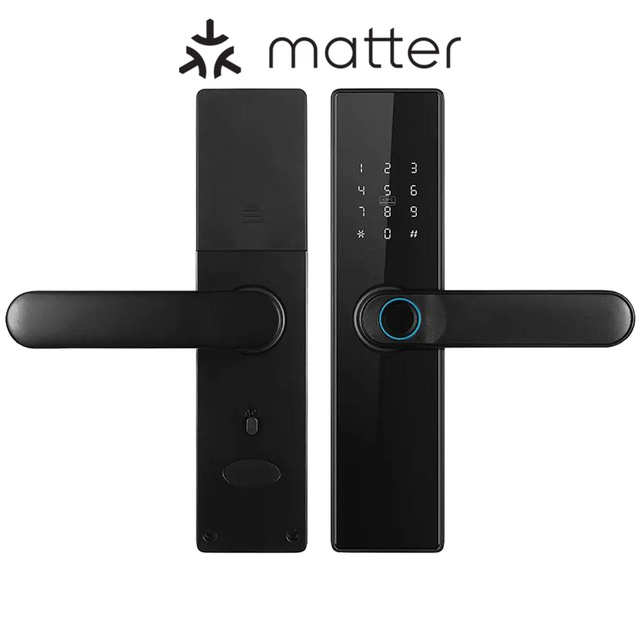 Matter Smart Door Lock Home & Garage Use Plastic PC Material Fingerprint Password Card Keyless Entry Tuya APP Control