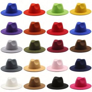 Wholesale in Stock Solid Color Party Fashion Wool Felt Panama Fedora Hats With Belts for Men and Women - Product Image 1
