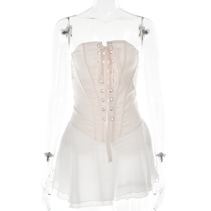 Robe de cocktail mini corset sans bretelles avec volants, taille naturelle, respirante - Product Image 5