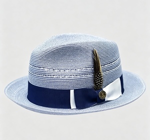 Elegante Sombrero Fedora de Paja Tejida Azul Marino para Hombre, Transpirable, de Ala Ancha, para Verano, con Ribete de Grosgrain - Product Image 3