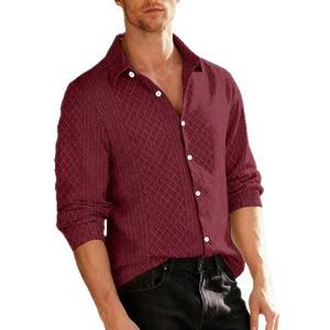 เสื้อเชิ้ตแขนยาวผู้ชายสไตล์ยุโรป ผ้าถักลายแจ็คการ์ด ทรงลำลอง ชายเสื้อโค้งมน พร้อมป้ายแบรนด์ - Product Image 1