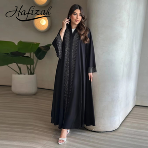 Nuovo abito da sera islamico Abaya donna nero a righe metallizzate aperto Abaya modesto Saudi Dubai - Product Image 1