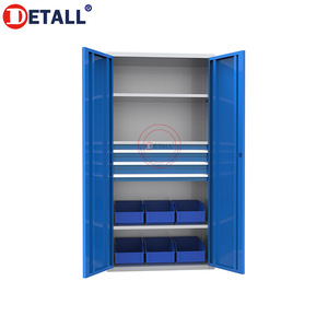 Armadio Moderno in Metallo a <span class=keywords><strong>Doppia</strong></span> <span class=keywords><strong>Anta</strong></span> per Utensili con Design a Pannelli, Ripiani Fissi Multi-Strato Resistenti e 2 Cassetti per Uso in Officina - Product Image 6
