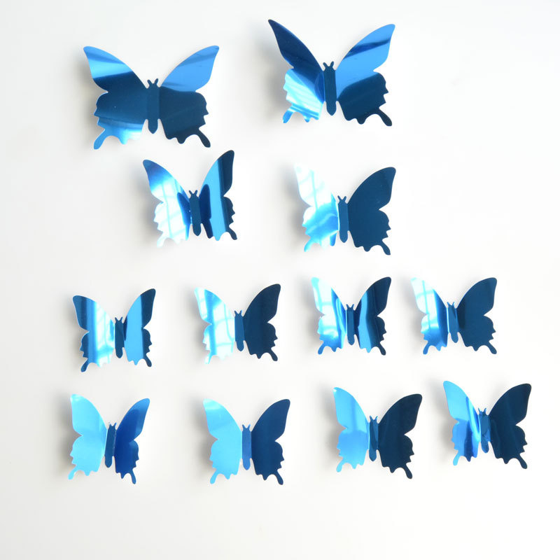 12Pcs/set Butterflies Reflective PET Wall Mirror Decal Wall Art Decor Self-adhesive 3D Butterfly Mirror Wall Stickers