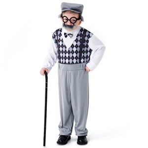 Anciano abuelo Cosplay niño niños 100th Día de la escuela monos para grupo de edad Geezer niño <span class=keywords><strong>Halloween</strong></span> traje anciano disfraz - Product Image 1
