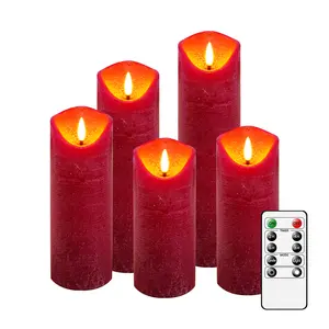 Hot Sale Real Wax Red Flicker Moving Wick Led Candle 3D Bullet Shape Flameless Pillar Electric Candle For Home Decoration