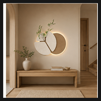 Décor mural botanique texturé 3D, panneau rétroéclairé avec étagère intégrée pour console, fond de scène, espaces de réception et d'accueil