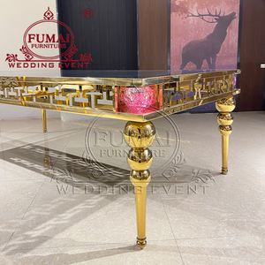 Precio de fábrica, decoración de palíndromo, mesas de boda de acero inoxidable, mesa superior de cristal Rectangular moderna - Product Image 6