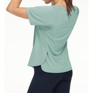 FOXA T-shirt de yoga à manches courtes pour femme, col rond, asymétrique, respirant, haut de sport - Product Image 2