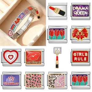 Custom New Lipstick Rose Queen Women's Day Gift Italian Charm Link Fit 9mm Stainless Steel Making Bracelet DIY Fashion <b>Jewelry</b> - Product Image 1