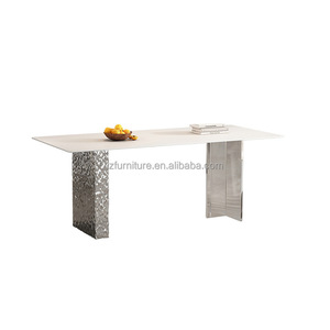 Juego de Comedor de Lujo con Mesa Rectangular de Losa de Roca con Patrón de Mármol, Base de Metal Dorado y 6 Sillas, Muebles para Hogar, Restaurante y Hotel - Product Image 3