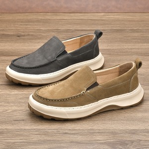 Mocassins en cuir pour hommes, bout rond, à enfiler, respirants, semelle intermédiaire en EVA, semelle extérieure en caoutchouc, doublure en cuir véritable - Product Image 1