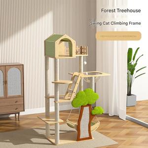 Arbre à chat en bois avec capsule spatiale, maison <span class=keywords><strong>dans</strong></span> <span class=keywords><strong>les</strong></span> <span class=keywords><strong>arbres</strong></span>, balançoire, structure d'escalade pour chat, robuste et durable, très vendu pour <span class=keywords><strong>les</strong></span> familles multi-chats - Product Image 2
