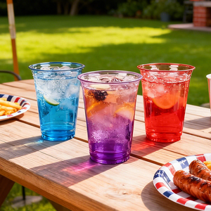 New Arrival 16oz Colored Disposable Drinkware Round Pet Party <b>Cups</b> Disposable Custom Beer Flat <b>Plastic</b> <b>Cups</b> - Product Image 3