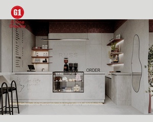 การออกแบบตกแต่งภายในร้านกาแฟสมัยใหม่ด้วยไฟ LED คุณภาพสูง |   ตู้โชว์ขนมหวานสำหรับร้านค้าและตู้โชว์กาแฟไม้สั่งทำ - Product Image 1