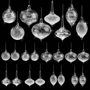 <strong>Large</strong> Borosilicate Glass Christmas <strong>Baubles</strong> with Clear Snowflake Dots Hanging Ornaments for <strong>Xmas</strong> Party Home Decor - Product Image 1