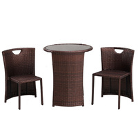 Ensemble de table de bistrot en rotin contemporain et durable pour patio, 3 pièces, 2 chaises de salle à manger, table en verre, résistant aux intempéries, pour l'extérieur