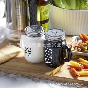 Bouteille d'assaisonnement transfrontalière, flacon pulvérisateur à trous pour barbecue, pot à assaisonnement pour viande et steak, pot à sel, tasse en verre avec poignée - Product Image 1