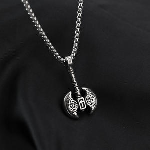 <b>Titanium</b> Steel Men's Pendant Necklace Viking Battle Axe Design Stainless Steel Retro Asymmetry Geometric Pattern Fashion Jewelry - Product Image 2