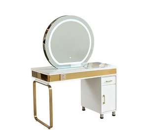 Venta al por mayor peluquería belleza barbería peluquería doble LED espejo dedicado hogar tocador mármol con armario espejo - Product Image 3