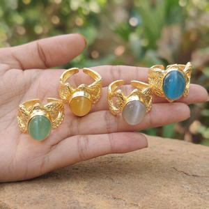 New design oval cat's eye gemstone <b>adjustable</b> <b>ring</b> solid brass 18k gold plated snake texture band bohemia style cocktail <b>rings</b> - Product Image 4