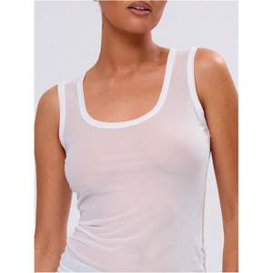 Top de malla transparente para mujer, cuello redondo, sin mangas, ajustado, transpirable, fruncido, de punto - Product Image 4