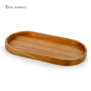 Ideal Bamboo Custom Logo Natural Acacia Wood Oval Plate Small <strong>Wooden</strong> <strong>Tray</strong> for Serving Fruit &amp; Appetizer - Product Image 1
