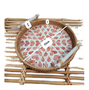Round Rattan Storage Tray Bohemian Design for <b>Table</b> Use Multifunctional Single Compartment Decorative Organizer - Product Image 1