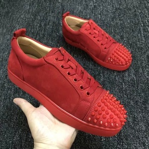 Baskets en cuir noir respirantes en maille antidérapantes pour hommes et femmes, style rétro décontracté, semelle rouge - Product Image 3