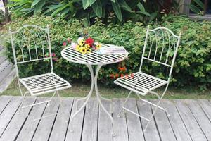 Set Bistrot <span class=keywords><strong>in</strong></span> <span class=keywords><strong>Ferro</strong></span> <span class=keywords><strong>Battuto</strong></span> Color Crema Antico, 3 Pezzi per Patio e Giardino, Arredamento Casa - Include Sedia e Tavolo - Product Image 5