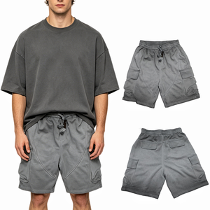 Custom Logo Streetwear Jogger Black Grey Acid Wash Sun Faded Design Oversized Loose Men's Shorts - Product Image 1