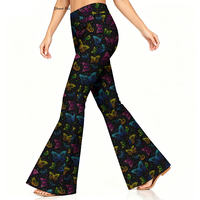 Großhandel Damen High-Waist Flare Yoga-Hosen Neon-Schmetterling Bedruckte Schlaghosen Schwarze Leuchtende Blumen-Leggings
