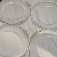 Classique Partie Décoratif En Plastique Acrylique Mélamine En Vrac 13 Pouces Rond Or Blanc Clair pour Plaque De Chargeur De Mariage avec Jante En Or
