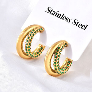 Boucles d'oreilles créoles de créateur CC en acier inoxydable 316L plaqué or PVD 14k 18k avec zircon, style vintage, vente en gros, personnalisées, pour femmes - Product Image 3