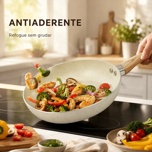 Ollas y Sartenes de Alta Calidad con Asas de Madera Suave al Tacto, Juego de Utensilios de Cocina de Aluminio Antiadherente de Cerámica Beige - Product Image 6