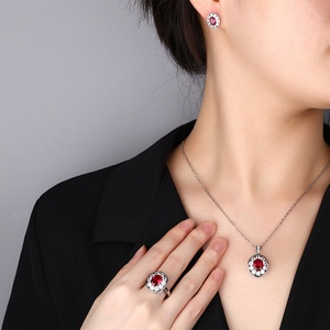 Fashion Eco-friendly Copper Oval 8*10/6*8mm Red Zircon Pendant Earrings <b>Ring</b> <b>Set</b> Premium Quality Jewelry <b>Set</b> Simple for <b>Women</b> - Product Image 6