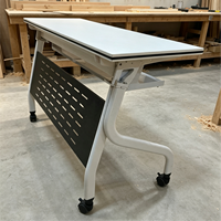 Table de formation mobile à bascule, bureau en MDF avec cadre métallique, bureau d'étude sur roulettes pour l'école