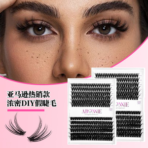 Extensions de cils DIY Abonnie, 120 paires, courbure naturelle, tige en coton noir, grand format, 12 rangées - Product Image 1