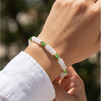 Bracelets porte-bonheur vintage en pierre naturelle agate blanche et jade vert bambou de Bingxin Jewelry pour femmes