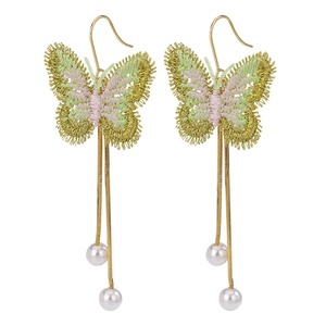 Orecchini a Farfalla con Ricamo Sfumato, Stile Hanfu, Costume Antico, Vintage, Eleganti, Lunghi con Perle, Vendita all'Ingrosso per Donne - Product Image 5