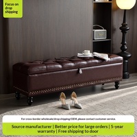 Banc de chevet en bois de luxe léger avec rangement pour chambre à coucher, dressing et vestiaire - Style minimaliste américain moderne