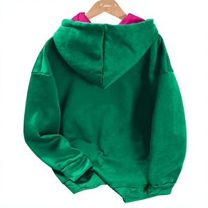 Sudadera con Capucha Verde Unisex, Oversize, de Forro Polar, Casual, con Bolsillos, Manga Larga, para Otoño, Color Sólido, Tejido Liso - Product Image 2